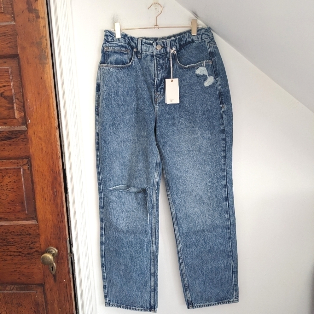GOOD AMERICAN Good 90's Duster High Rise Jean Distressed Blue950 NEW Size 4